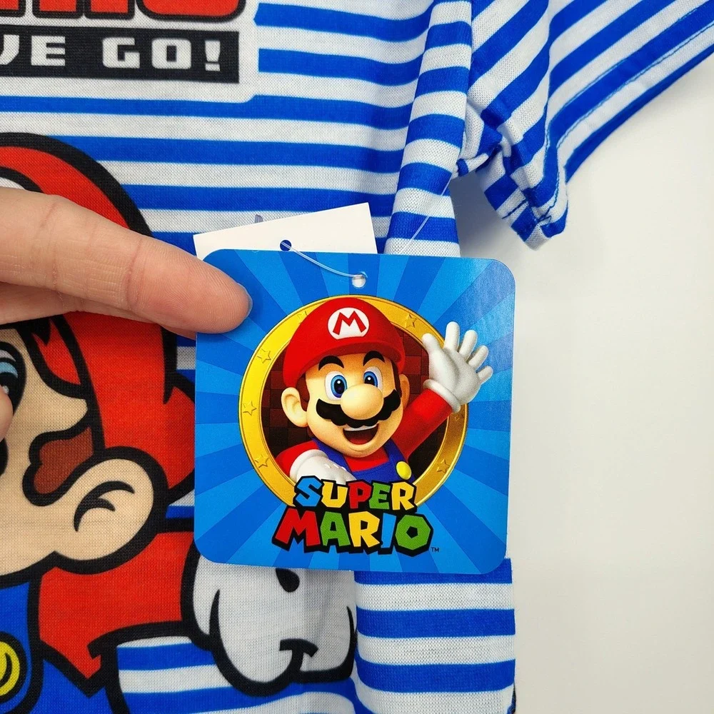 NWT Super Mario Boys Pajama Shorts Set XS 4/5 Blue‎ Stripes Cartoon Video Gamer